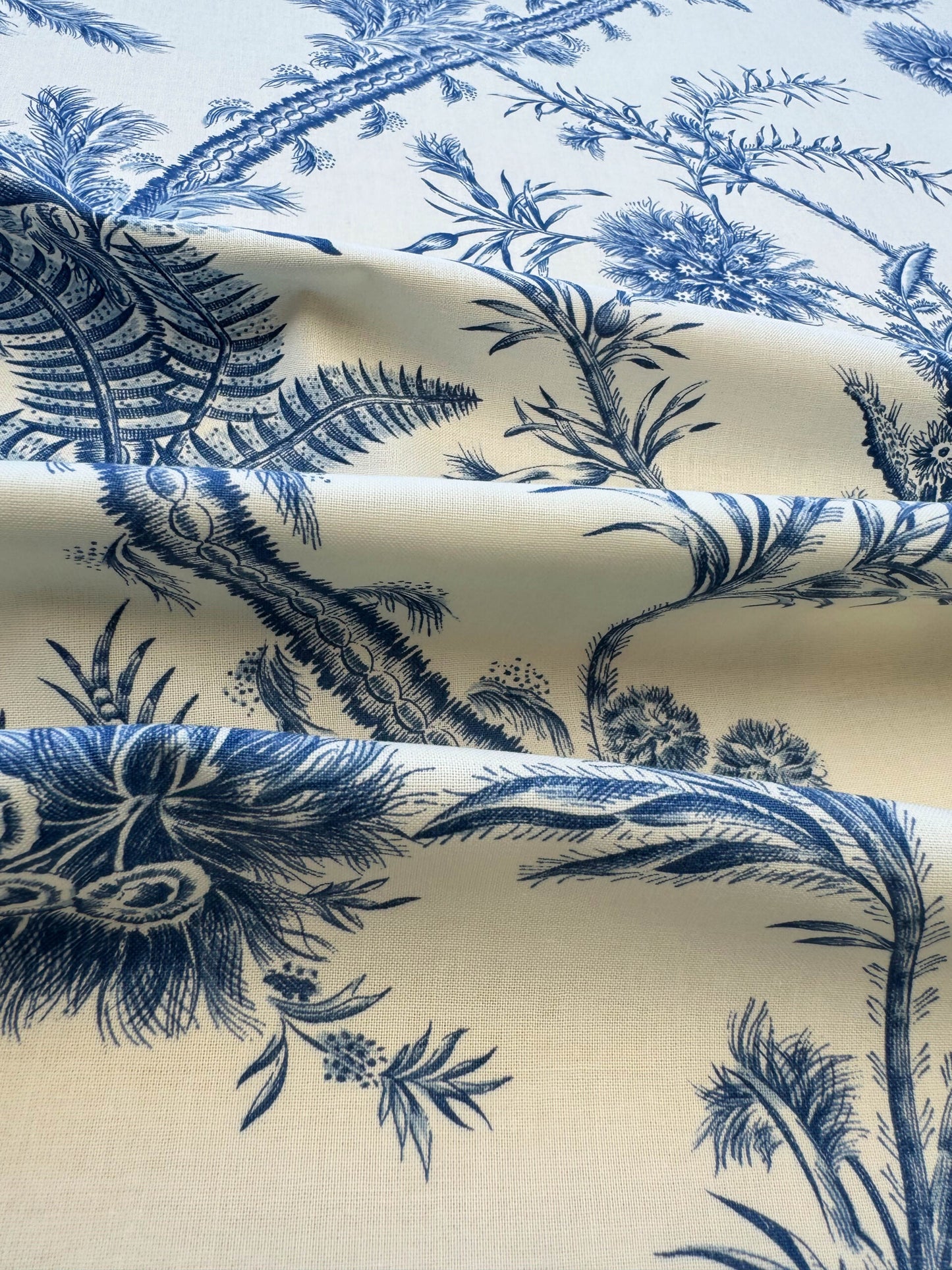 by yard Scalamandre Grey Watkins Languedoc Blue White Botanic Fern and Thistle Southern France Toile Circa 1790 MSRP USD 364/y