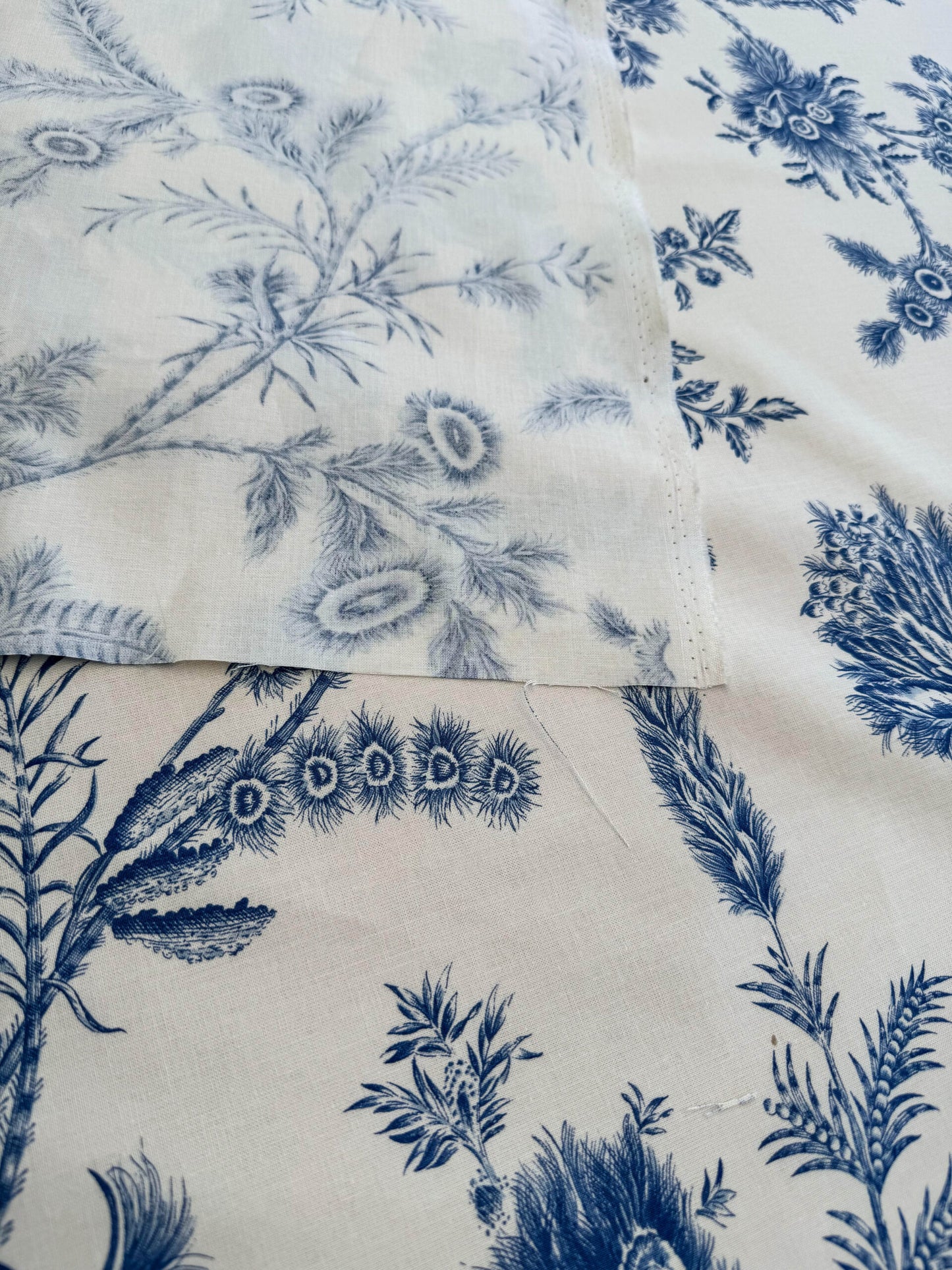 by yard Scalamandre Grey Watkins Languedoc Blue White Botanic Fern and Thistle Southern France Toile Circa 1790 MSRP USD 364/y