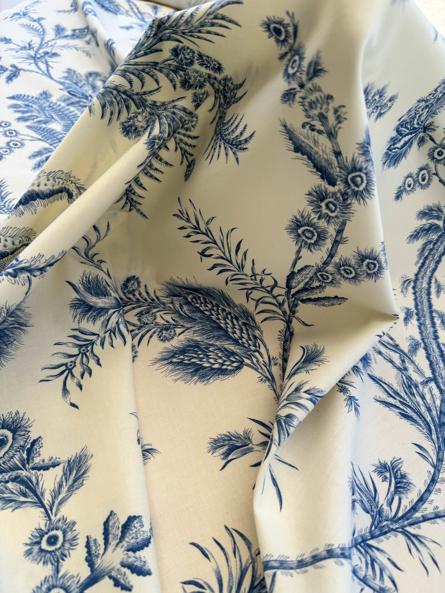 by yard Scalamandre Grey Watkins Languedoc Blue White Botanic Fern and Thistle Southern France Toile Circa 1790 MSRP USD 364/y
