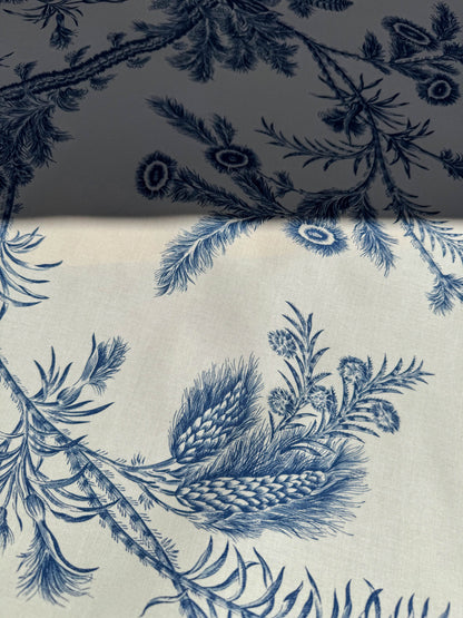 by yard Scalamandre Grey Watkins Languedoc Blue White Botanic Fern and Thistle Southern France Toile Circa 1790 MSRP USD 364/y