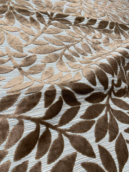 5 Berkbox78 Square Velvet by Scalamandre Argento Aqua/Taupe Cut-Velvet Leaves Brown 1yd x 25"  MSRP USD 380/y