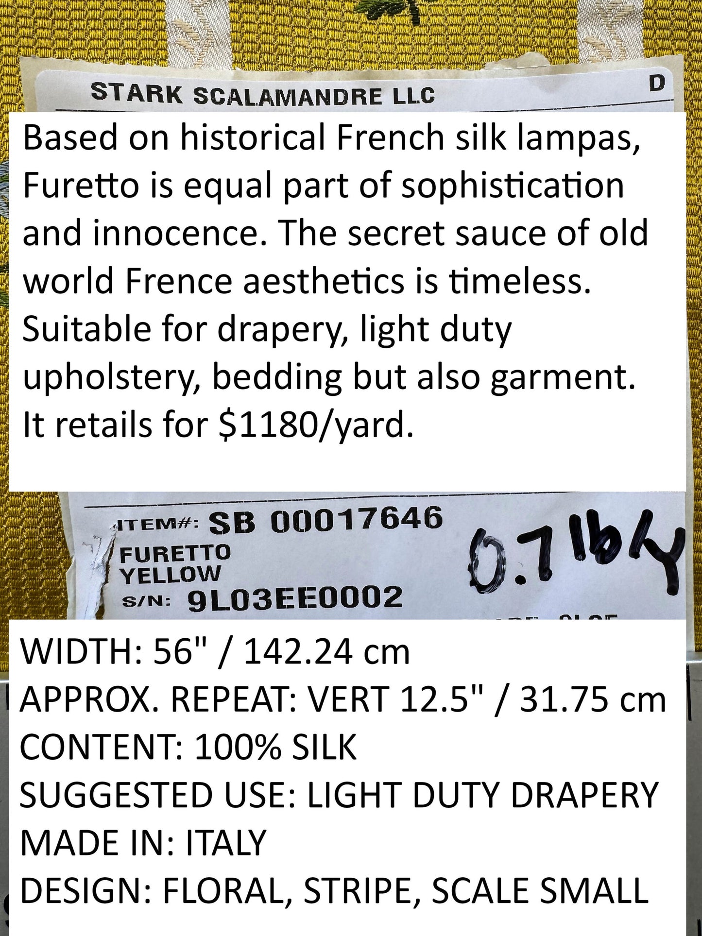 Scalamandre Old World Weavers Furetto Yellow Floral Stripe Yellow White Pink Blue Petite Flower Silk MSRP USD 1180/y