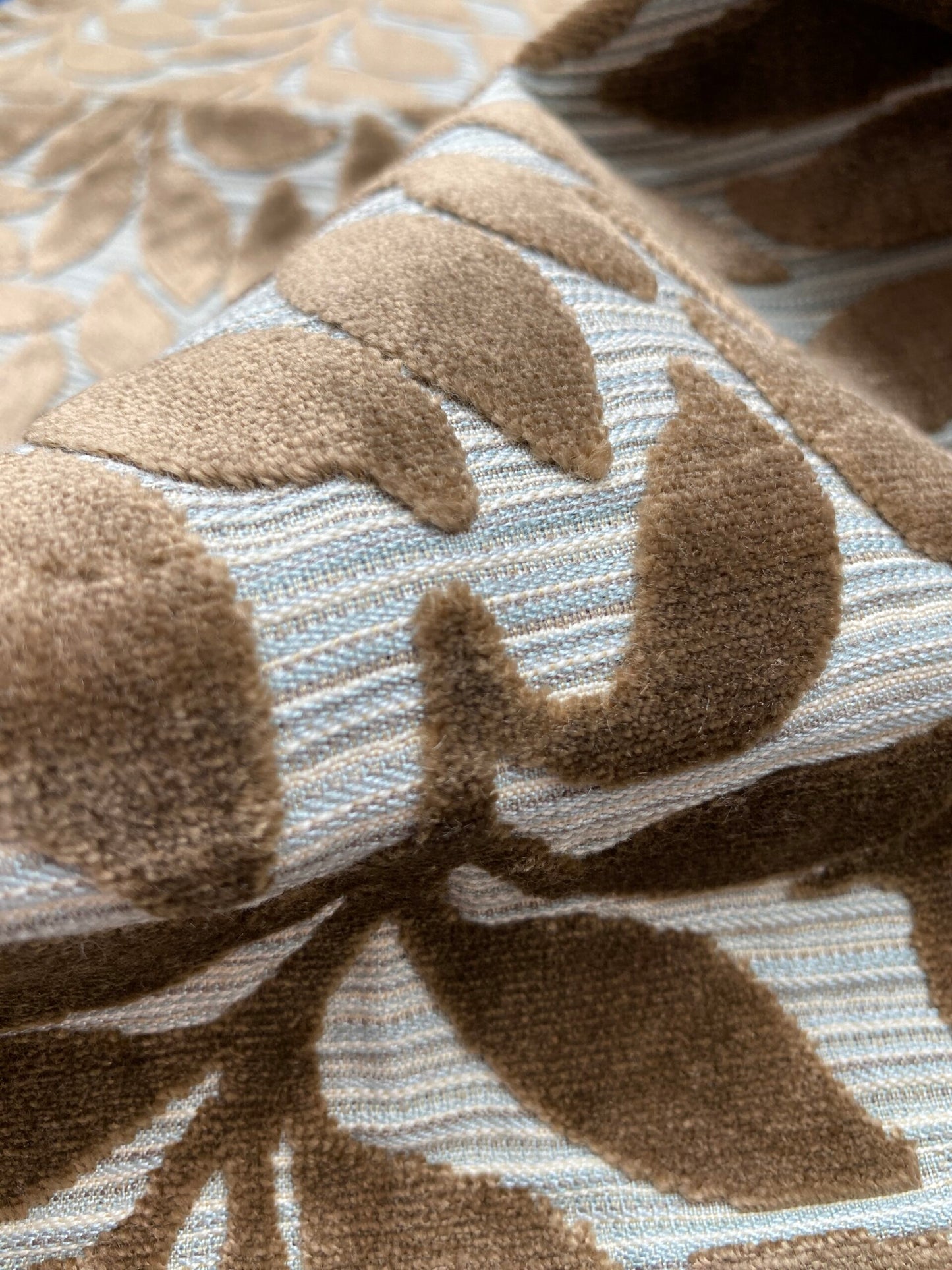 5 Berkbox78 Square Velvet by Scalamandre Argento Aqua/Taupe Cut-Velvet Leaves Brown 1yd x 25"  MSRP USD 380/y