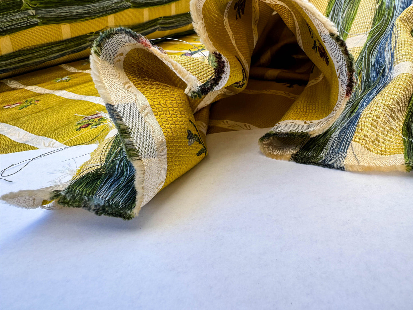 Scalamandre Old World Weavers Furetto Yellow Floral Stripe Yellow White Pink Blue Petite Flower Silk MSRP USD 1180/y