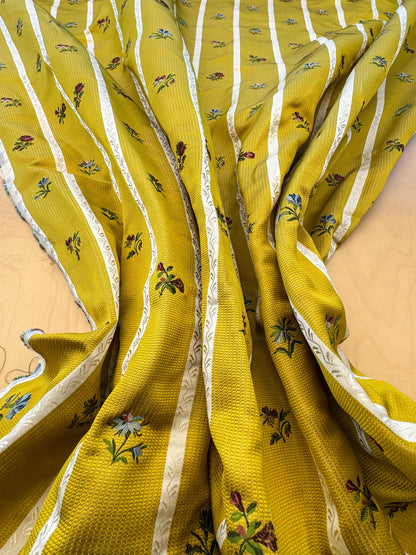 Scalamandre Old World Weavers Furetto Yellow Floral Stripe Yellow White Pink Blue Petite Flower Silk MSRP USD 1180/y