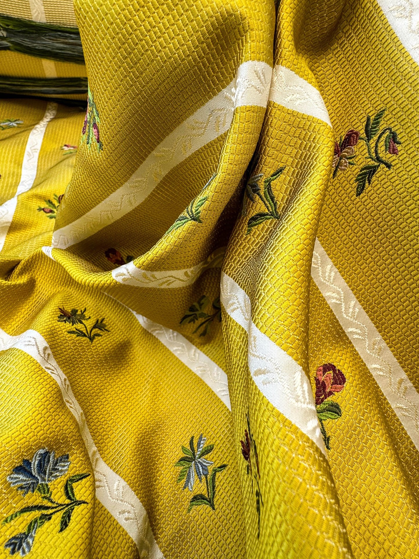 Scalamandre Old World Weavers Furetto Yellow Floral Stripe Yellow White Pink Blue Petite Flower Silk MSRP USD 1180/y