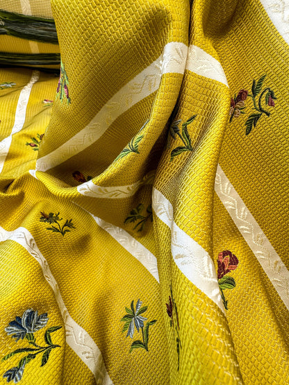 Scalamandre Old World Weavers Furetto Yellow Floral Stripe Yellow White Pink Blue Petite Flower Silk MSRP USD 1180/y