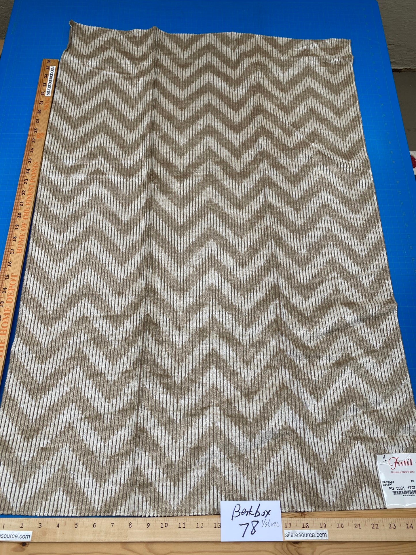 7 Berkbox78 Square Velvet by Fonthill Carnaby Desert Brown White Chevron1.1YD X 25" MSRP USD 294/y