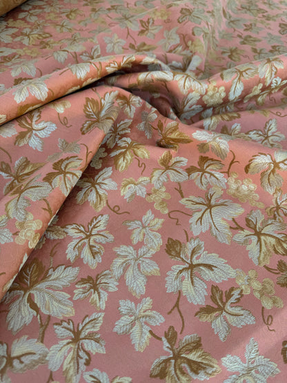 Beacon Hill Ivy Arbor Dark Apricot Silk Pink Red Gold Foliage Grape Vine Silk Lampas Floral Heavy