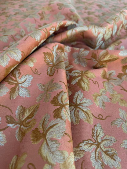 Beacon Hill Ivy Arbor Dark Apricot Silk Pink Red Gold Foliage Grape Vine Silk Lampas Floral Heavy