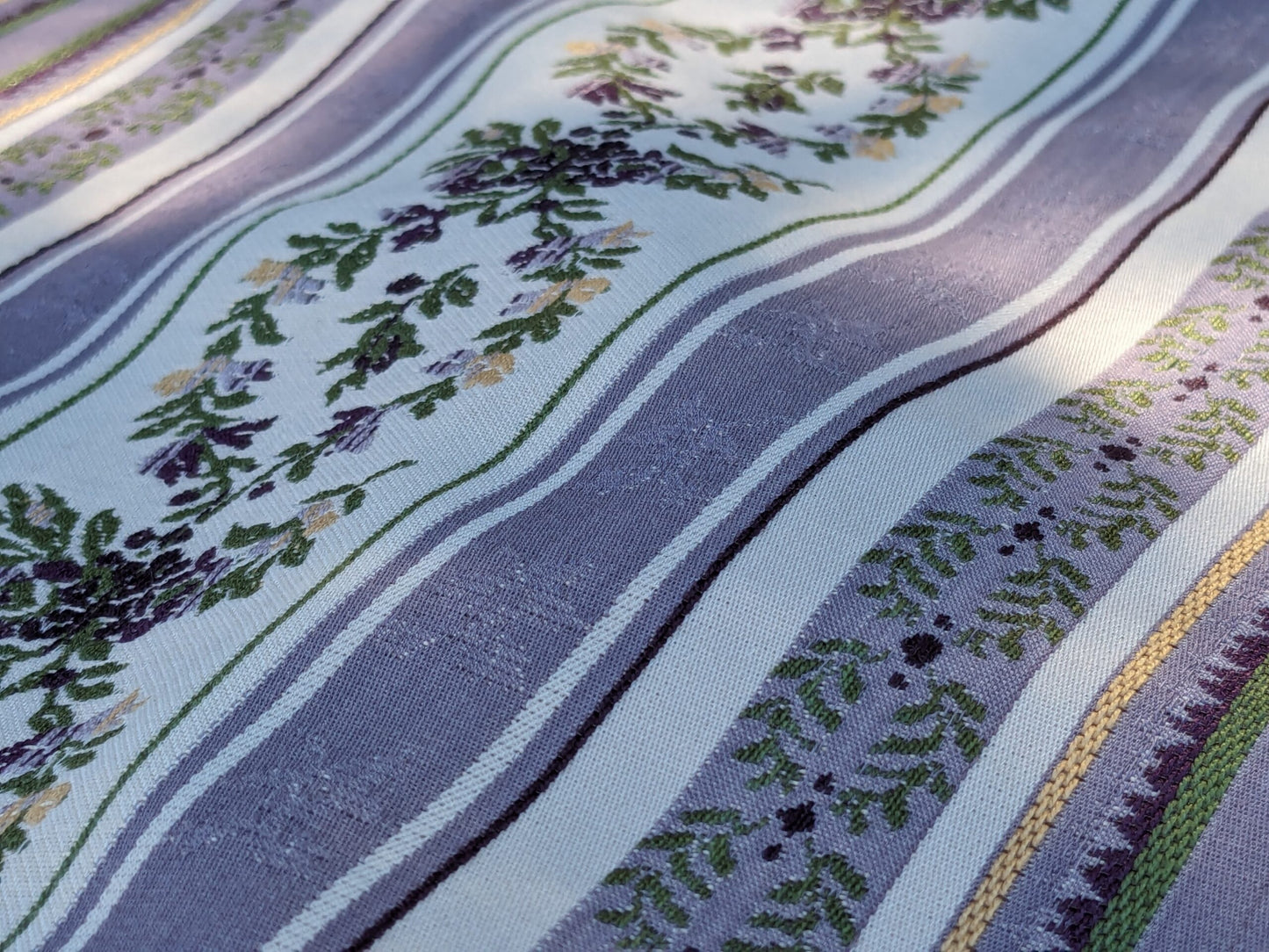Scalamandre Loring II in Lavender Purple Green Neoclassic Flower Stripe Laurel Wreath Jacquard MSRP USD256/y