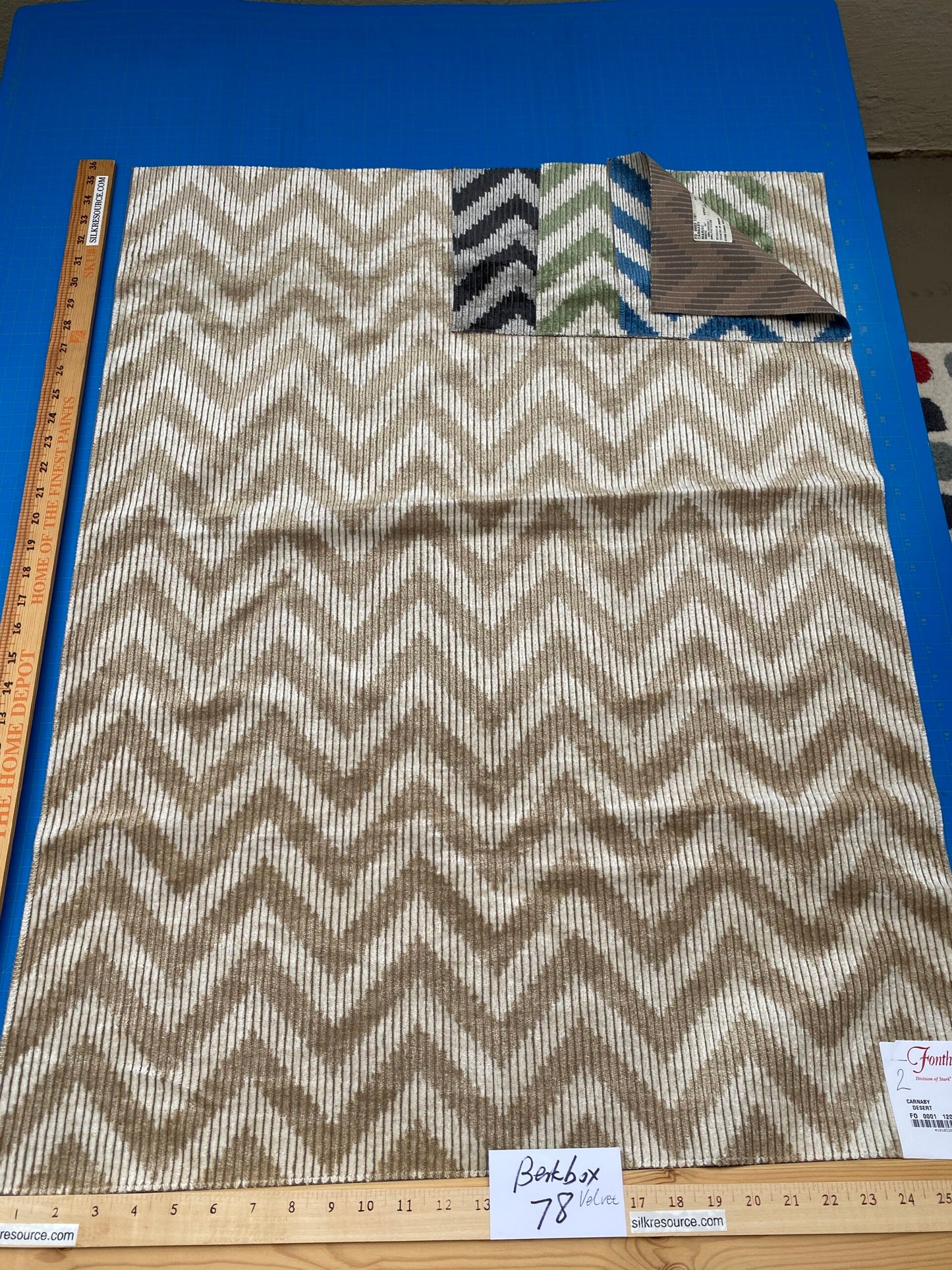 8 Berkbox78 Square Velvet by Fonthill Carnaby Desert Brown White Chevron1YD X 26" MSRP USD 294/y