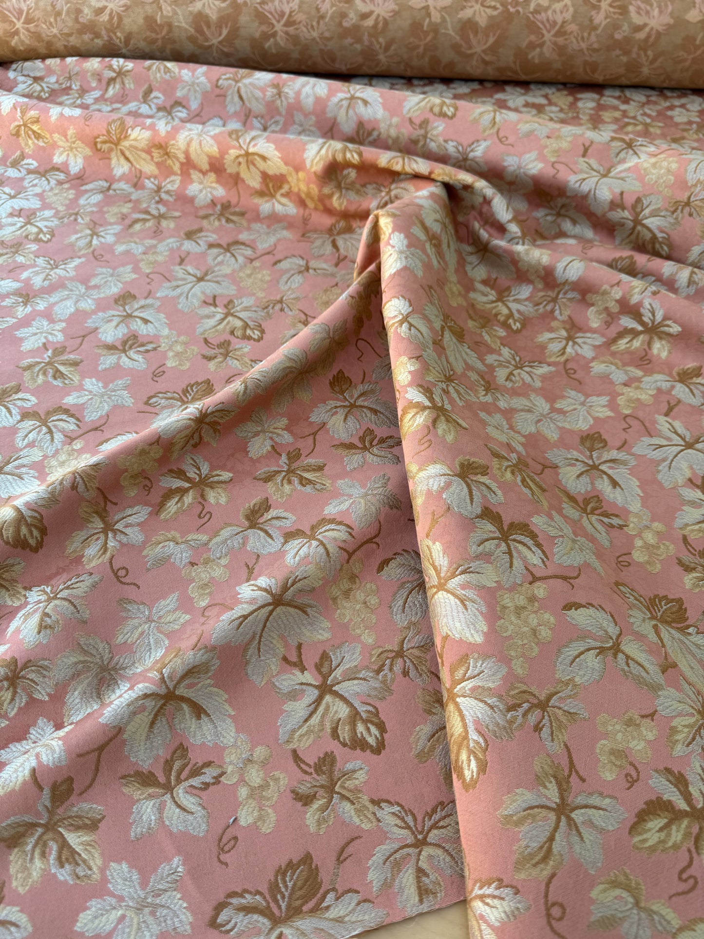 Beacon Hill Ivy Arbor Dark Apricot Silk Pink Red Gold Foliage Grape Vine Silk Lampas Floral Heavy