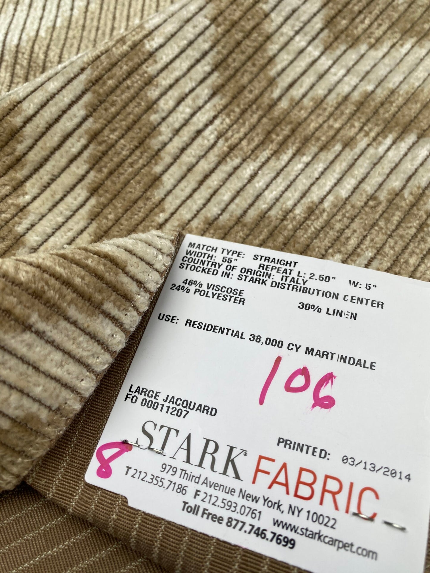 8 Berkbox78 Square Velvet by Fonthill Carnaby Desert Brown White Chevron1YD X 26" MSRP USD 294/y