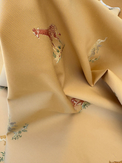 Scalamandre Jungle Menagerie in Mango Gold Animals Safari Africa Elephant Leopard Giraffe Ostrich MSRP USD 224/Y