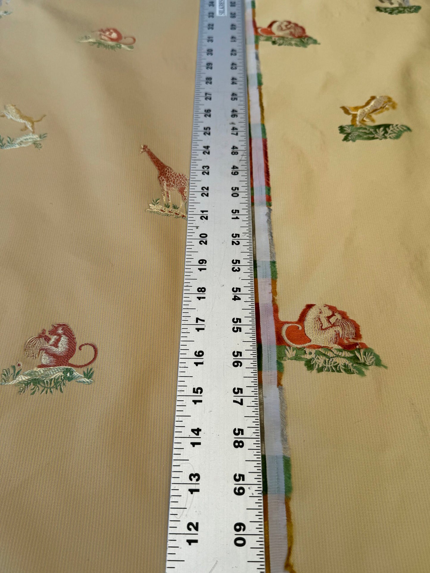 Scalamandre Jungle Menagerie in Mango Gold Animals Safari Africa Elephant Leopard Giraffe Ostrich MSRP USD 224/Y