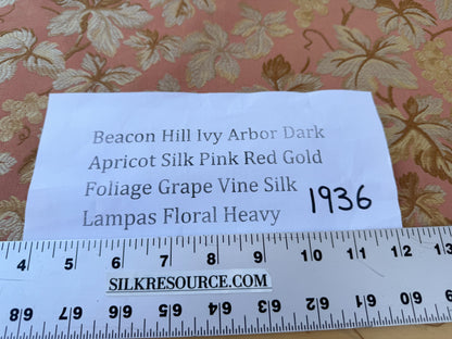 Beacon Hill Ivy Arbor Dark Apricot Silk Pink Red Gold Foliage Grape Vine Silk Lampas Floral Heavy