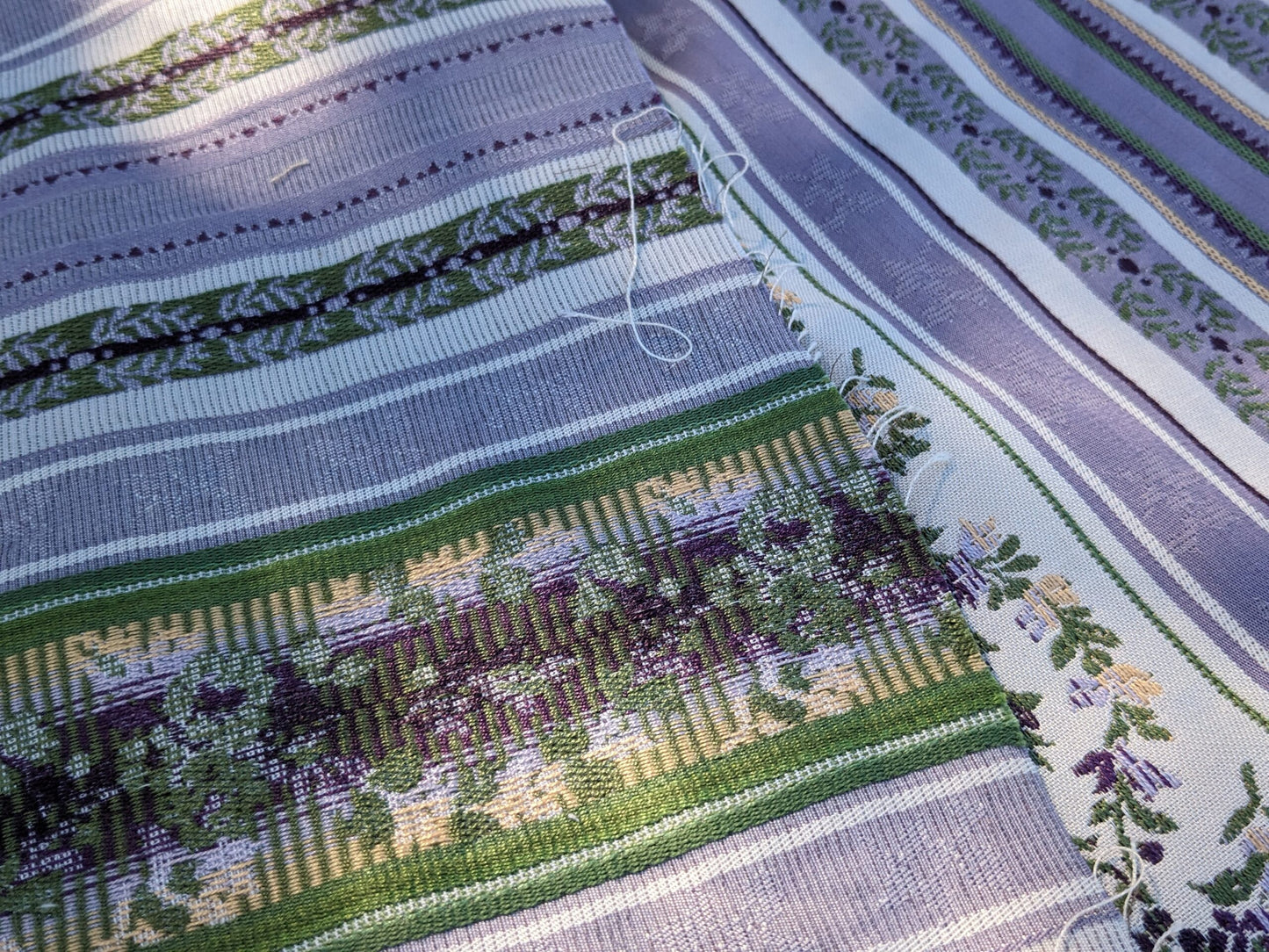 Scalamandre Loring II in Lavender Purple Green Neoclassic Flower Stripe Laurel Wreath Jacquard MSRP USD256/y