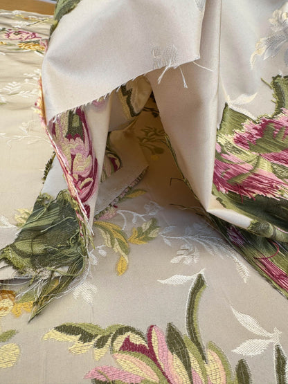 0.83Yard Scalamandre Broche Lyon II Creme Silk Floral Cream Beige MSRP USD 1087/y