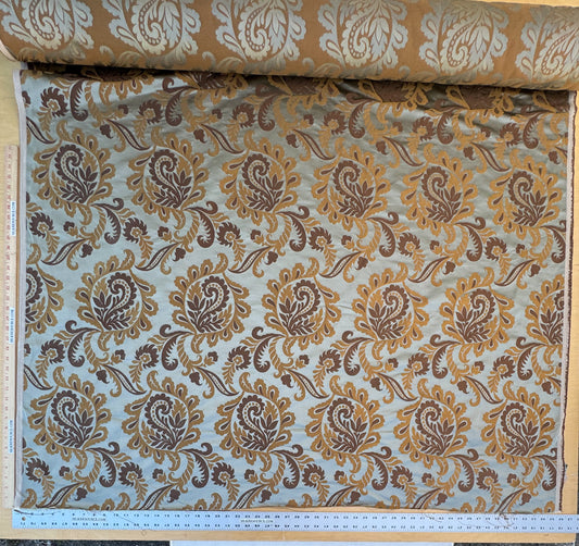 Robert Allen Beacon Hill Portovenere Ocean Blue Brown Gold Copper Silk Lampas Large Pomegranate Paisley Acanthus MSRP USD300+