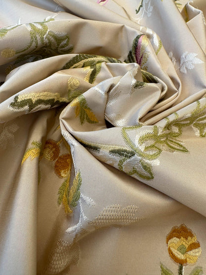 0.77Yard Scalamandre Broche Lyon II Creme Silk Floral Cream Beige MSRP USD 1087/y