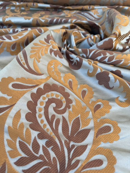 Robert Allen Beacon Hill Portovenere Ocean Blue Brown Gold Copper Silk Lampas Large Pomegranate Paisley Acanthus MSRP USD300+
