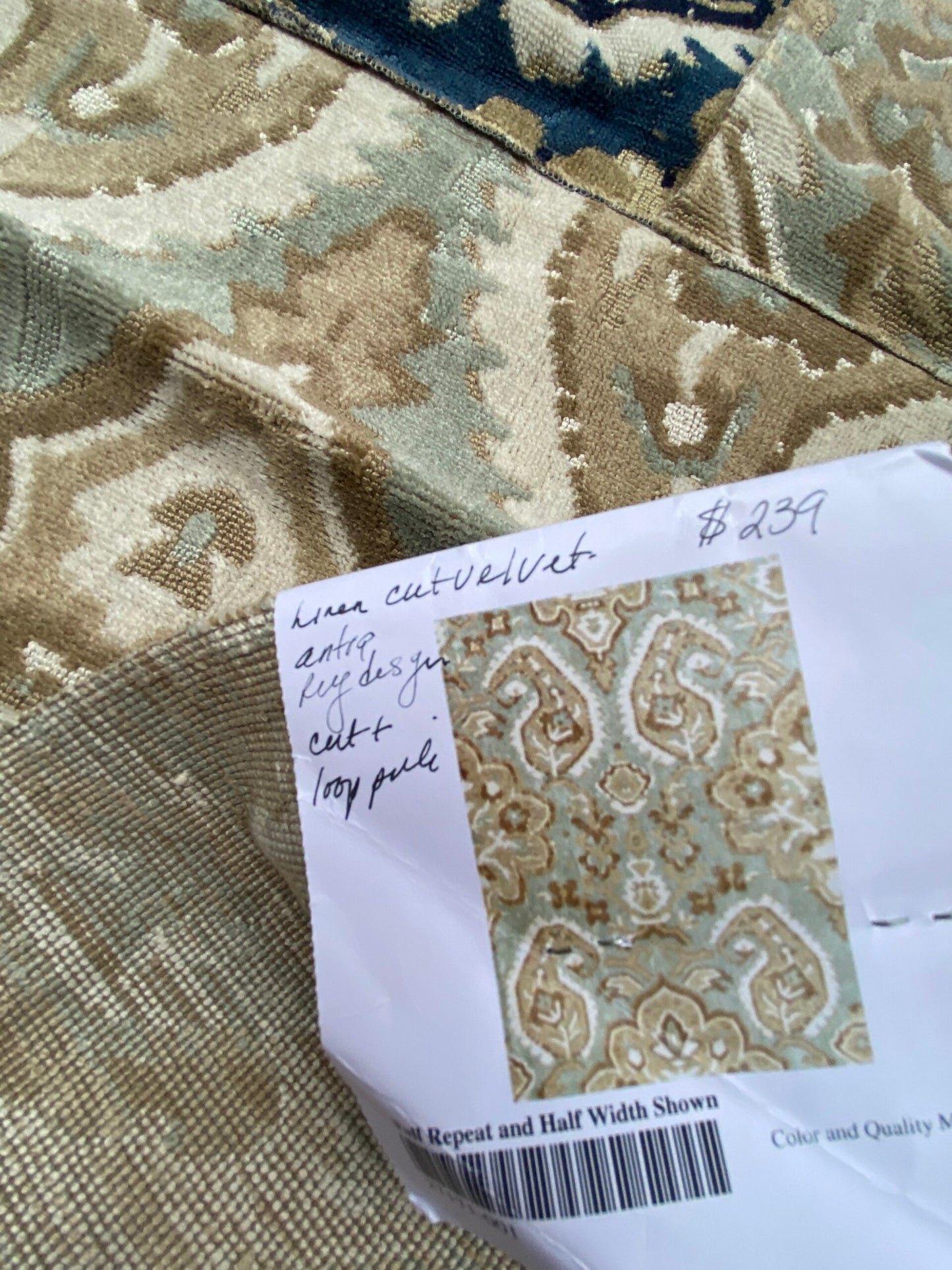 13 Berkbox78 Square Velvet by Scalamandre Oushak Linen Velvet Aquamarine Jacquard Blue Brown Linen  MSRP USD638/y