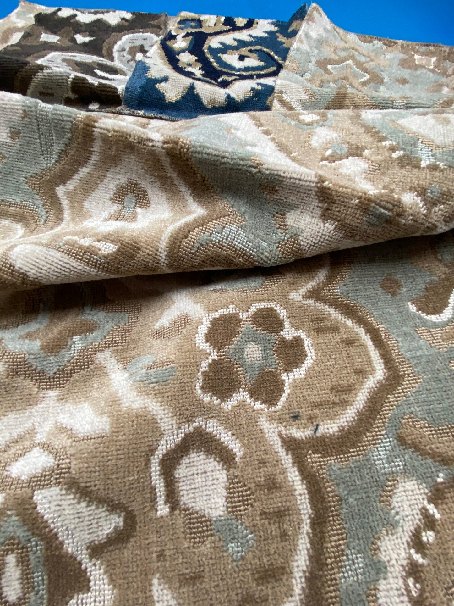 13 Berkbox78 Square Velvet by Scalamandre Oushak Linen Velvet Aquamarine Jacquard Blue Brown Linen  MSRP USD638/y