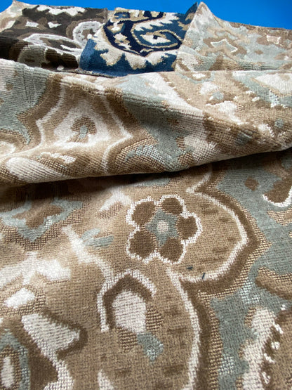 13 Berkbox78 Square Velvet by Scalamandre Oushak Linen Velvet Aquamarine Jacquard Blue Brown Linen  MSRP USD638/y