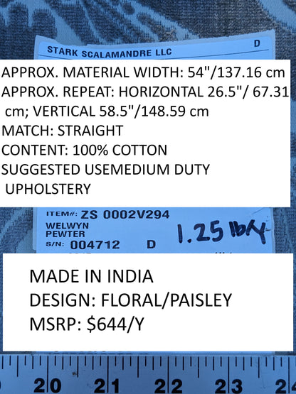 Scalamandre Welwyn in Pewter Blue Silver Cut Velvet Silk Velvet Grand Botanic Pomegranite Rose MSRP USD1000+/y