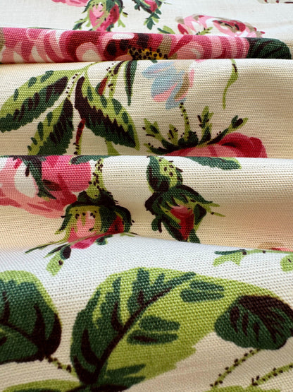 Scalamandre Belgrave Panel Multi/Yellow Red Green White Floral Dalia Rose Morning Glory Large Scale Cotton Linen Chintz MSRP USD 170/y