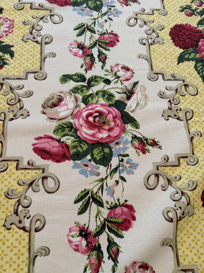 Scalamandre Belgrave Panel Multi/Yellow Red Green White Floral Dalia Rose Morning Glory Large Scale Cotton Linen Chintz MSRP USD 170/y