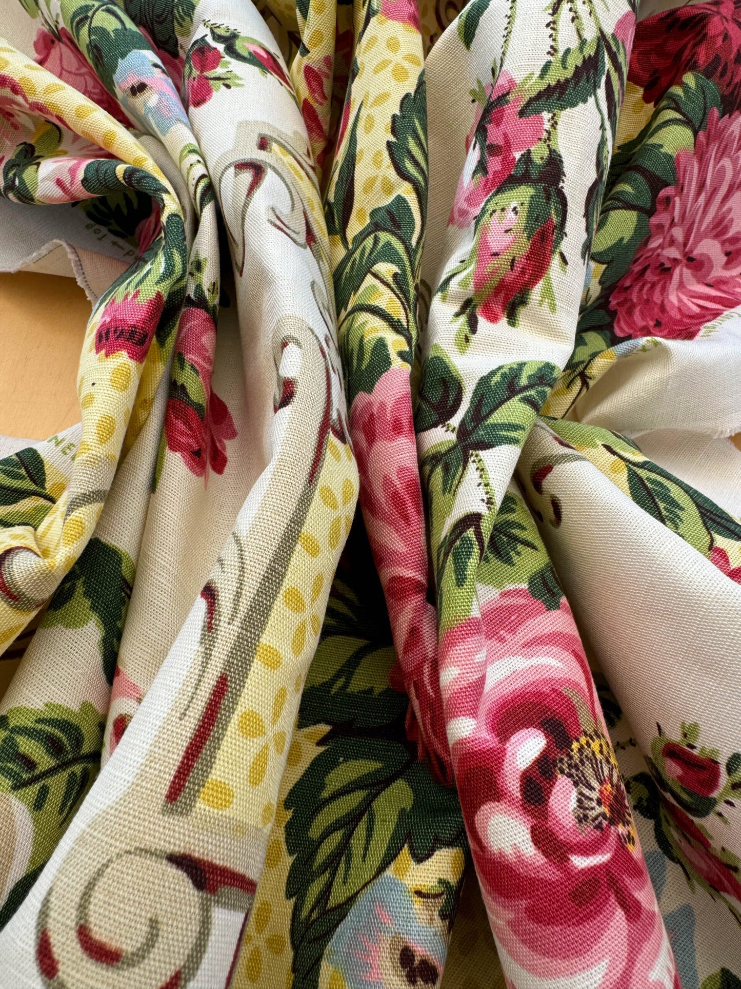 Scalamandre Belgrave Panel Multi/Yellow Red Green White Floral Dalia Rose Morning Glory Large Scale Cotton Linen Chintz MSRP USD 170/y