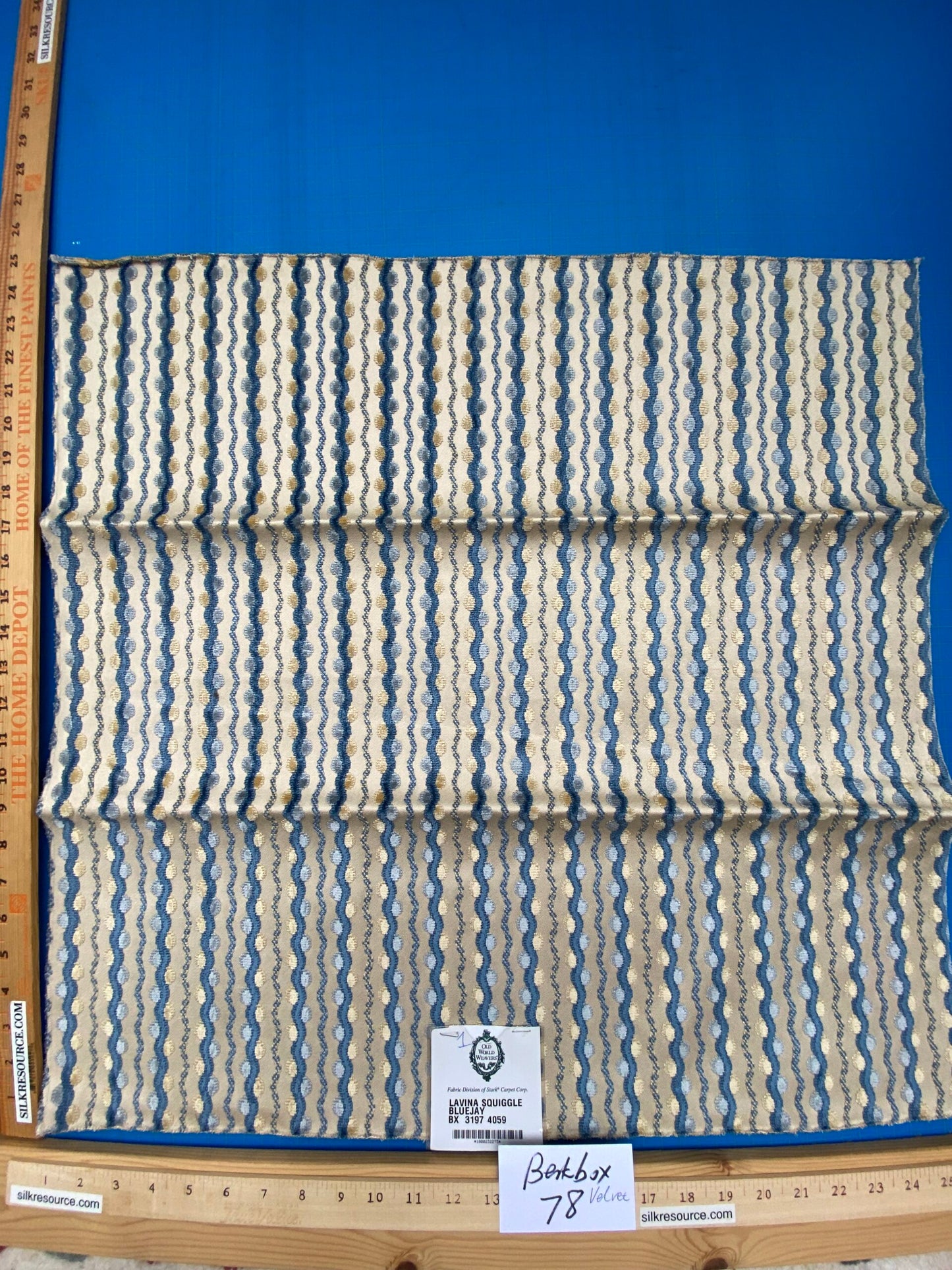 16 Berkbox78 Square Velvet by Old World Weavers Lavina Squiggle Bluejay Blue  Beige Dot Circle Stripe Viscose MSRP USD 300/y