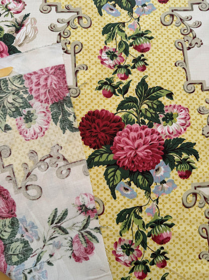 Scalamandre Belgrave Panel Multi/Yellow Red Green White Floral Dalia Rose Morning Glory Large Scale Cotton Linen Chintz MSRP USD 170/y