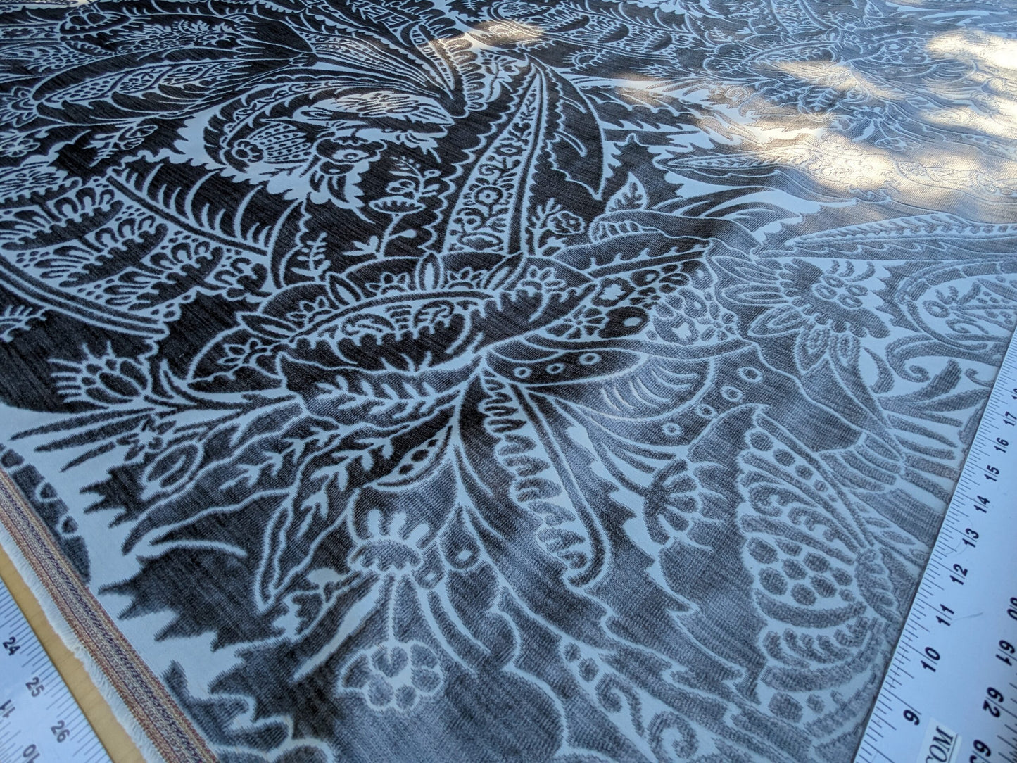 Scalamandre Welwyn in Pewter Blue Silver Cut Velvet Silk Velvet Grand Botanic Pomegranite Rose MSRP USD1000+/y