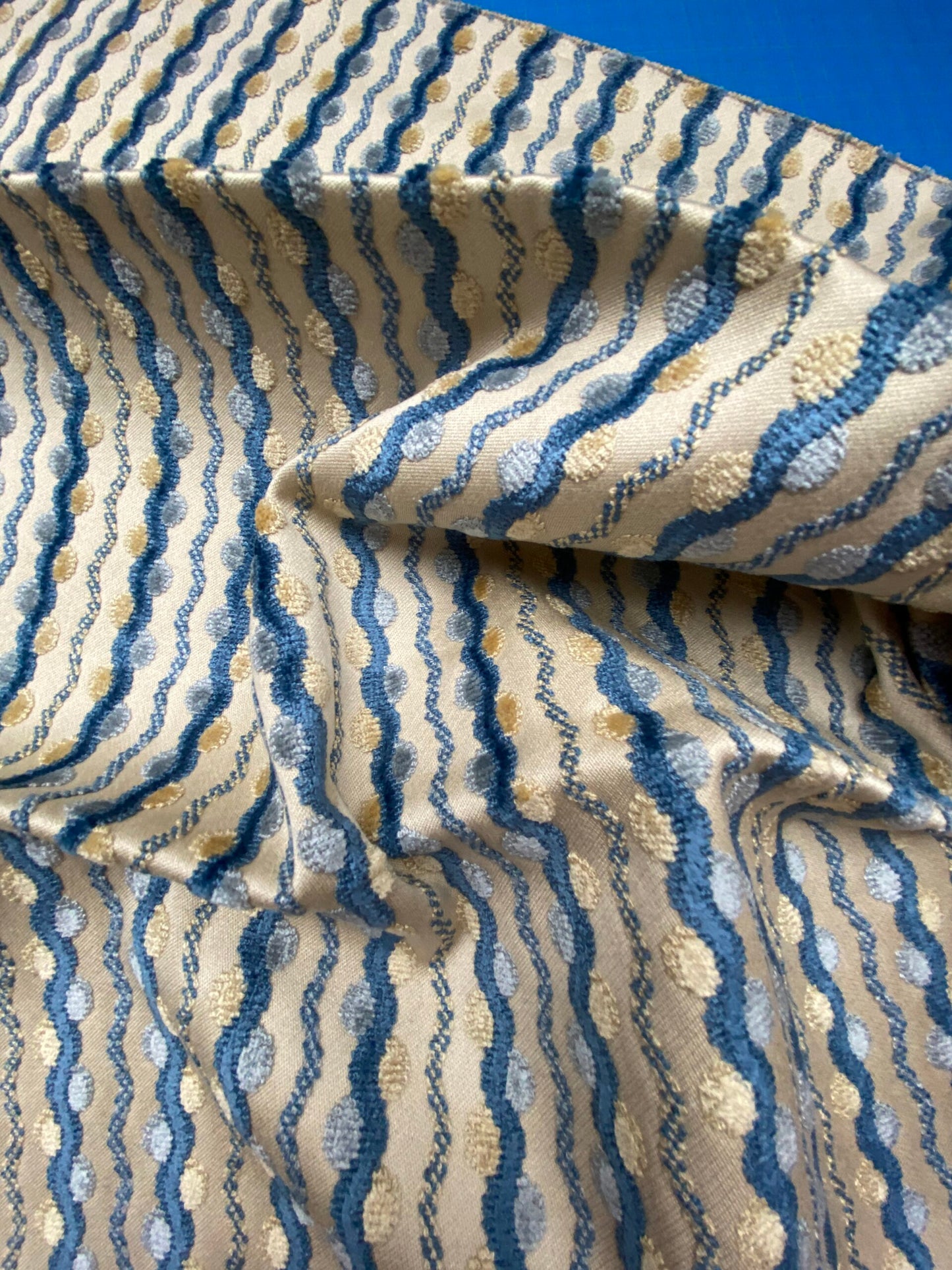16 Berkbox78 Square Velvet by Old World Weavers Lavina Squiggle Bluejay Blue  Beige Dot Circle Stripe Viscose MSRP USD 300/y