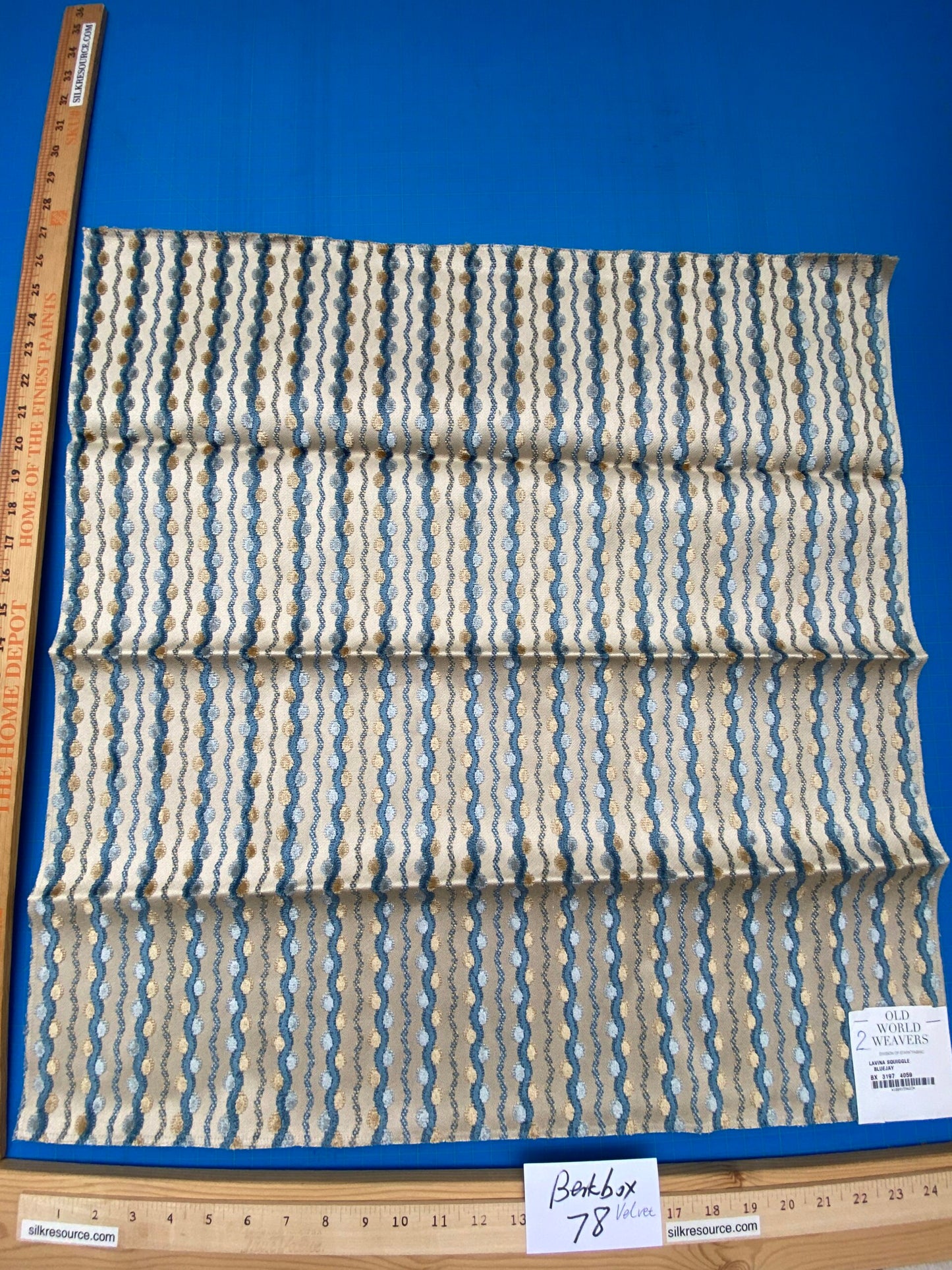 17 Berkbox78 Square Velvet by Old World Weavers Lavina Squiggle Bluejay Blue  Beige Dot Circle Stripe Viscose MSRP USD 300/y