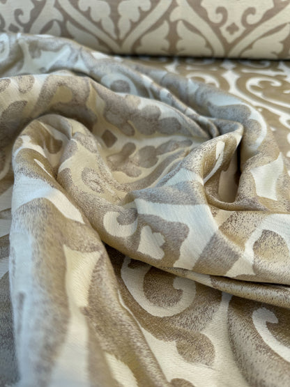 Beacon Hill Robert Allen Topiary Scroll Yellow Lotus Silk Damask Heart Shaped Yellow Gold Brown Metallic Silk and Linen
