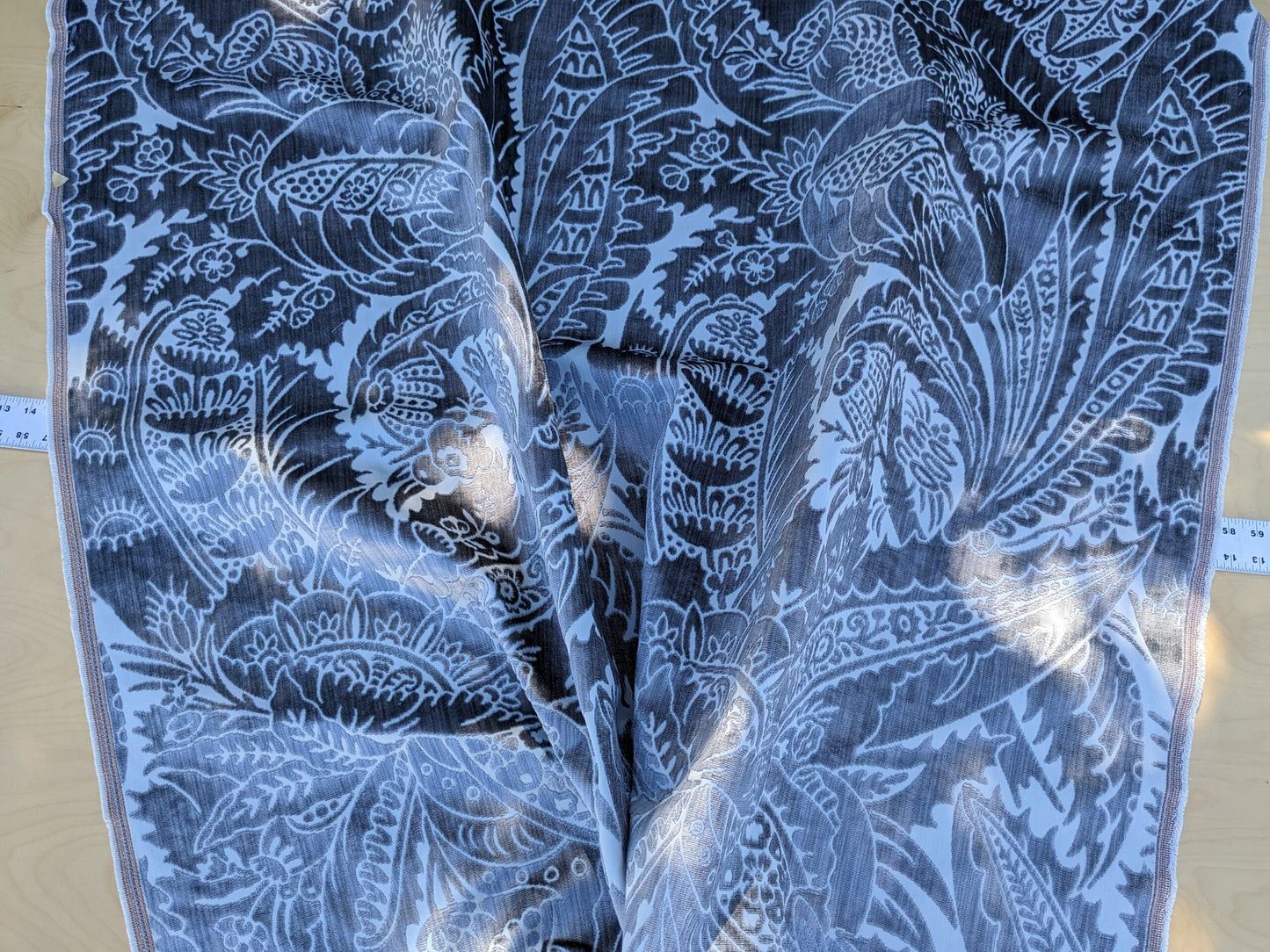 Scalamandre Welwyn in Pewter Blue Silver Cut Velvet Silk Velvet Grand Botanic Pomegranite Rose MSRP USD1000+/y