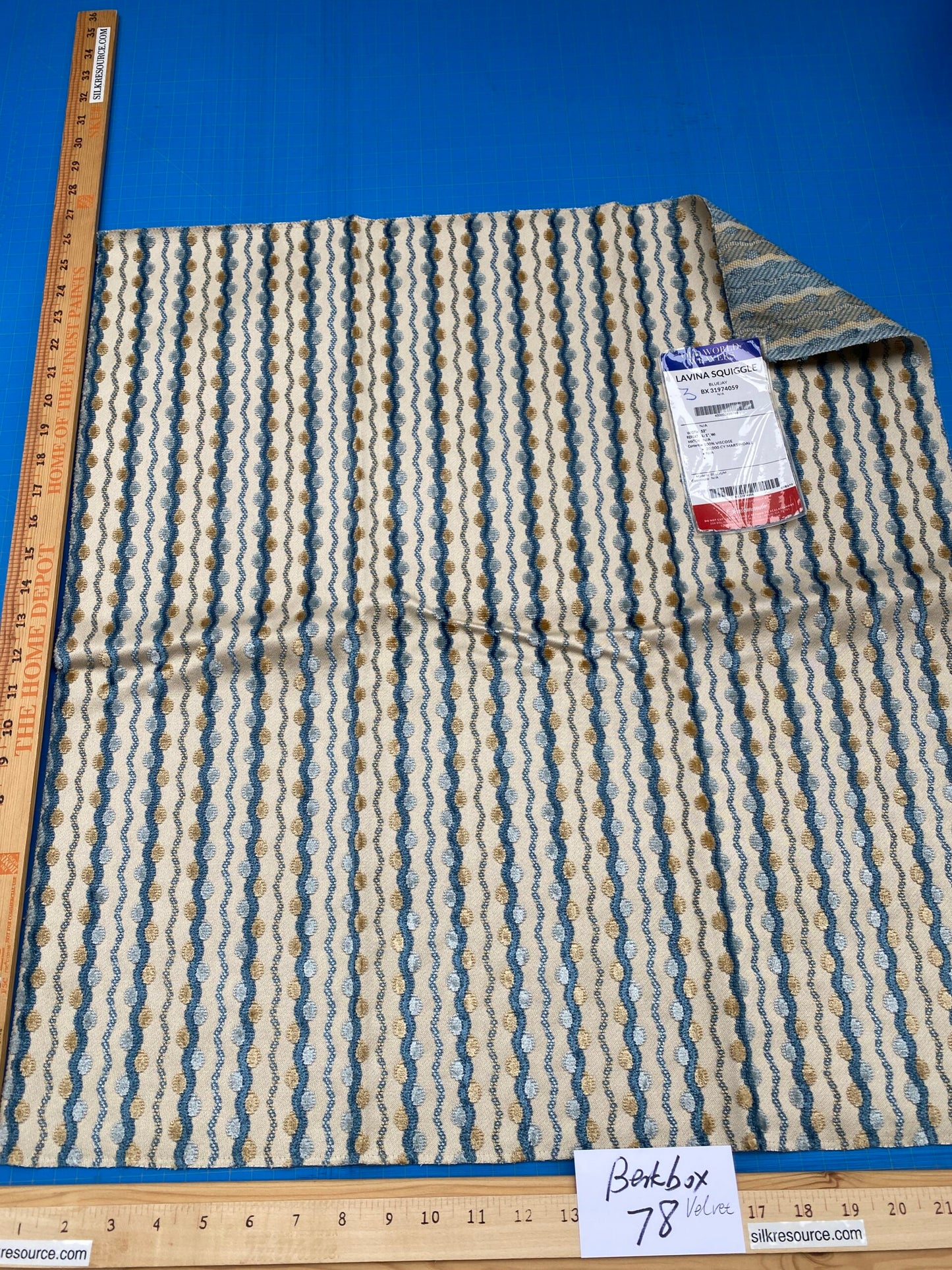 18 Berkbox78 Square Velvet by Old World Weavers Lavina Squiggle Bluejay Blue  Beige Dot Circle Stripe Viscose MSRP USD 300/y