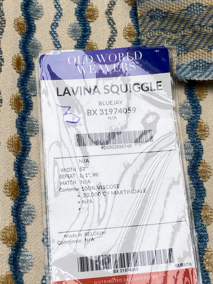 18 Berkbox78 Square Velvet by Old World Weavers Lavina Squiggle Bluejay Blue  Beige Dot Circle Stripe Viscose MSRP USD 300/y