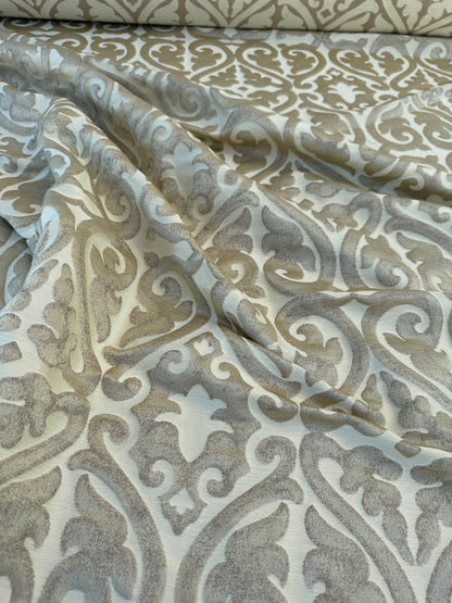 Beacon Hill Robert Allen Topiary Scroll Yellow Lotus Silk Damask Heart Shaped Yellow Gold Brown Metallic Silk and Linen