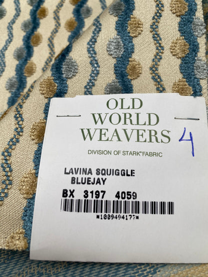 19 Berkbox78 Square Velvet by Old World Weavers Lavina Squiggle Bluejay Blue  Beige Dot Circle Stripe Viscose 1.2y x 24" MSRP USD 300/y