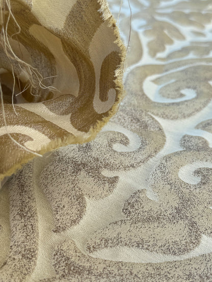 Beacon Hill Robert Allen Topiary Scroll Yellow Lotus Silk Damask Heart Shaped Yellow Gold Brown Metallic Silk and Linen