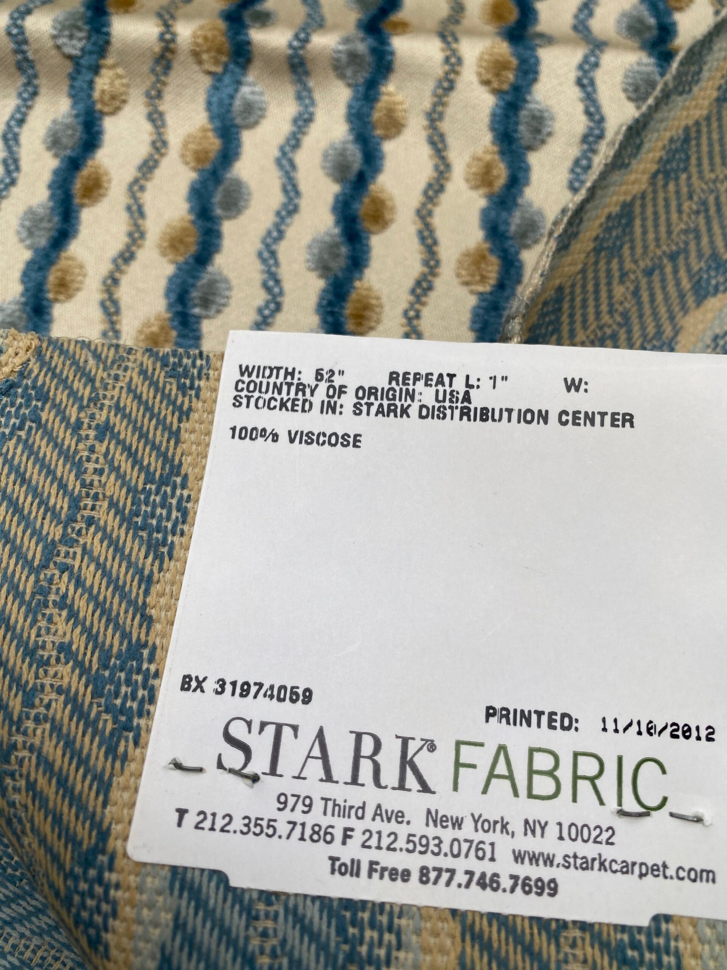 19 Berkbox78 Square Velvet by Old World Weavers Lavina Squiggle Bluejay Blue  Beige Dot Circle Stripe Viscose 1.2y x 24" MSRP USD 300/y