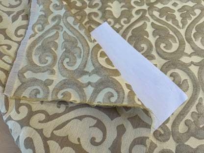 Beacon Hill Robert Allen Topiary Scroll Yellow Lotus Silk Damask Heart Shaped Yellow Gold Brown Metallic Silk and Linen