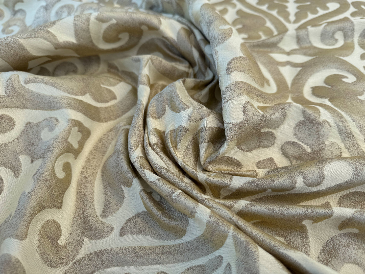 Beacon Hill Robert Allen Topiary Scroll Yellow Lotus Silk Damask Heart Shaped Yellow Gold Brown Metallic Silk and Linen