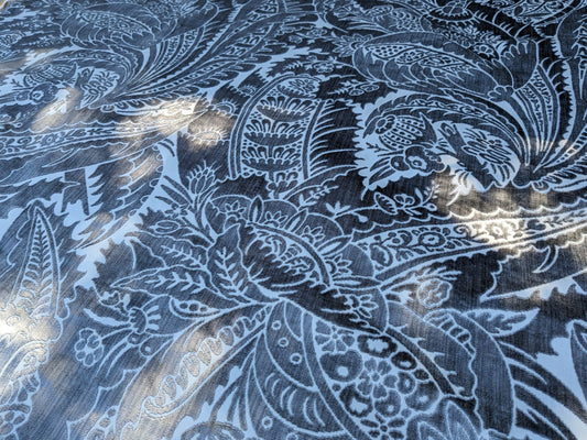 Scalamandre Welwyn Cut Velvet Silk - Pewter Blue Silver