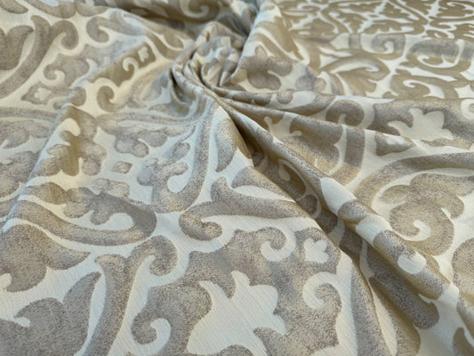 Beacon Hill Robert Allen Topiary Scroll Yellow Lotus Silk Damask Heart Shaped Yellow Gold Brown Metallic Silk and Linen